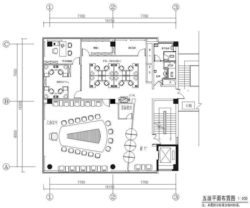 羅湖區(qū)暖色調(diào)辦公室裝修_五層平面圖