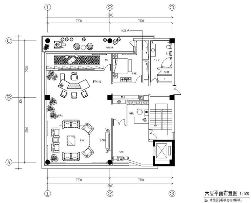 羅湖區暖色調辦公室裝修_六層平面圖