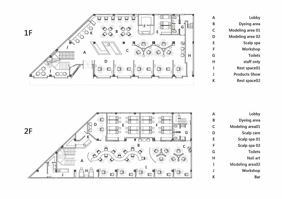 200平方兩層美容美發(fā)店裝修平面圖